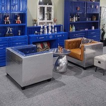 [MOVINS](1P- SF4002) 사각형 인더스트리얼 함석 1인용 소파 2종, 브라운