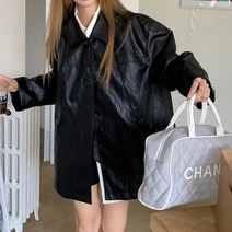 오버핏 카라 버튼 레이크 레더 자켓 AG116524
