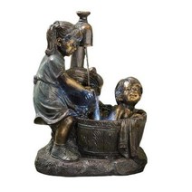 정원 동상 수지펌핑 물 소년과 여성 정원 동상 수지 야외 정원 장식 동상 정원 잔디 마당 조각 홈 장식 Jar, 02 C