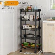 ZZJJC 주방 채소 선반 플로어 타입 청과 플라스틱 수납대 가정용 대전욕실 수납대, 블랙-5단벨트47*27*94cm
