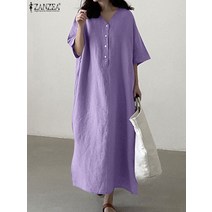 ZANZEA 여성 여름 반팔 캐주얼 롱원피스