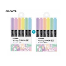 1+1(2세트)모나미 에딩 슈퍼 형광펜 600 파스텔 6색세트, 기본