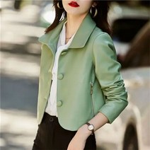 FANSYLI 여성 봄가을 가죽자켓 터틀넥 슬림 숏코트 집업 pu점퍼 W7J09