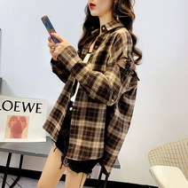 봄 여성 체크 셔츠 루즈핏 셔츠 여 긴팔 셔츠