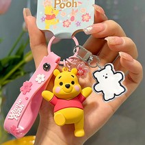 곰돌이푸 키링 키홀더 가방고리 에어팟 열쇠고리 무지개곰, 곰돌이푸 핑크 벚꽃+무지개곰키링, 1개