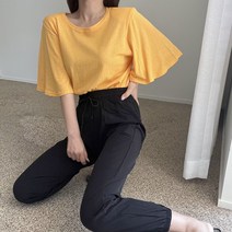 에이치스 날씬핏 어깨패드 날개프릴소매 반팔 블라우스티
