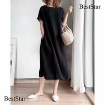 BestStar 여름 린넨 면 오버핏 원피스 여성 반팔 편한 원피스