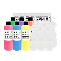 스프레이물감6색+포리시트5개 스노우키즈 핑거페인트 세트 유아 아기 놀이 형광 블랙라이트 유아물감 물감놀이 미술놀이 촉감놀이, 스프250풀+포리베이직(5개)