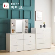장인가구 유니코 아이비 서랍 화장대 세트(800 4단+1200 빅와이드 3단+수납거울), 단일옵션