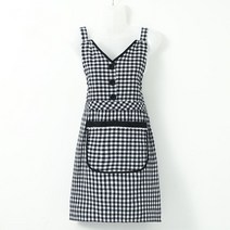 ZZJJC 모던 캔버스 앞치마 오염방지 케이터링턱받이, ZZJJC 면 멜빵 터틀넥 체크 빅 포켓 블랙