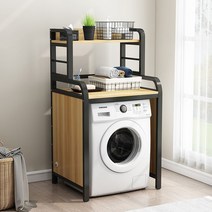 다용도세탁장 세탁기 선반 철제, 블랙 프레임 + 화이트 2단