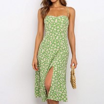 브랜드없음 플라워 프린팅 슬림 비치 홀터 스트랩 드레스 서스펜더