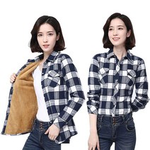 여성 셔츠 기모 겨울 여자 체크 남방