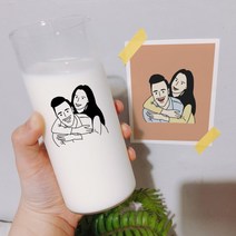 [맞춤제작] 일러스트 드로잉 유리컵 + 엽서 세트 홈카페 집들이선물 기념일 신혼부부, 기본 1-2인 포인트컬러, 2p박스, 유리컵과 다른 전체컬러로