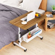 이동식 책상 사이드 스탠딩 컴퓨터 게이밍 쇼파 원목 협탁 간이 보조 침대 테이블, 브라운, 600x400mm