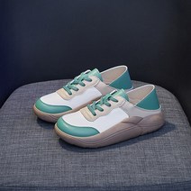YAPOGI 여성 통굽 가죽신발 봄가을 스티커즈 단화 여자 운동화 슬립온 5cm 키높이