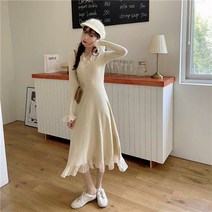 SJW 프릴 롱 니트원피스 브이넥 골지 A라인 달콤 슬림핏 빅사이즈 가을 겨울 여성의류
