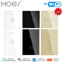 IOT스위치 자동 스위치 moes wifi 벽 터치 조명 rf433 무선 원격 제어 tuyasmart life app 백라이트 alexa google 음성 us eu 23way, 하얀, 4인조, eu(사각형)