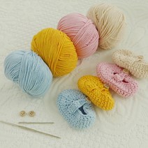 HAGT 아기덧신 손뜨개 태교 뜨개질 DIY 키트 신발뜨기, 실(핑크)&단추1쌍&바늘2개