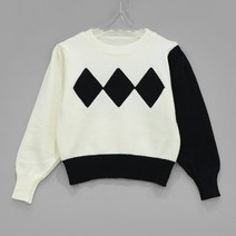 퍼니걸스 데일리 5753 비비드 다이아 퍼프 크롭 긴팔 니트 여성의류