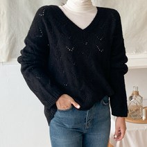 아모르데이 여성용 클로딩울니트 자체제작 알파카 울 이너 브이넥 스카시 레이어드 데일리 니트