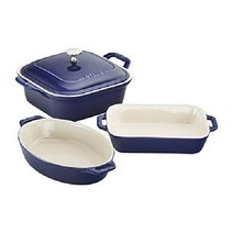 STAUB 세라믹 직사각형 베이킹 접시 세트 라자냐 팬 케이크 트레이 플레이팅, 다크 블루