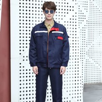 작업복 봄 가을 세트 공장 작업장, 2XL 180, 네이비 차이나 탑 앞뒤 반사 바