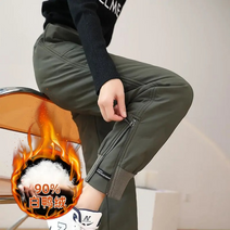 우모복 백패킹 우모 보온 패딩 다운 바지 2022 겨울 코튼 카고 여성 drawstring 하이 웨이스트 하렘 따뜻한 pantalones streetwear 디자인 지퍼