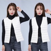 여자 방한 경량 패딩 조끼 브이 라운드넥 듀얼 코디