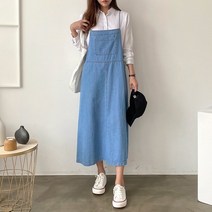 블링데이 여성 청원피스 연청 중청 2컬러 뷔스티에 끈 데님 멜빵 가을 롱원피스