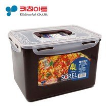 키친아트 플라스틱 소렐 밀폐 용기 김치통 투명 쵸코 정 직 사각 핸디 손잡이 김치 반찬통, 핸드형쵸코4L