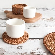 [1+1 제공] 100% 천연 등나무 소재 핸드메이드 라탄 티코스터 2개입 컵받침 컵코스터 컵홀더 카페컵홀더 컵덮개 라탄티코스터 라탄냄비받침 종이컵받침 우드티코스터 카페컵받침, 1개+1개