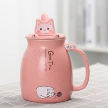 고양이 머그컵 야옹 머그잔 500ml 대용량 아침 우유 유리 커버 스푼 포함 가 좋아하는 애완 반려 동물 세라믹 컵, [01] 401-500ml, [01] Pink Exclusive scoop