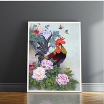 돈들어오는그림 부귀 모란과 재물 수탉50x75cm