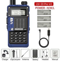 생활용 무전기 BaoFeng UVS9 PRO V2 워키 토키 10W 휴대용 고출력 방수 햄 핸드 헬드 트랜시버 최대 UV5R UV9R, Blue