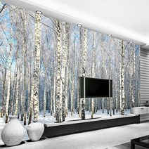 3d벽지 사진 명화 벽지 안방 거실 포인트 셀프 도배 자작 나무 숲 눈 풍경 침실 tv 배경 벽 벽화 papel 346, 1㎡