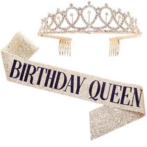 생일 어깨띠   티아라 왕관 세트, 1세트, 골드 퀸