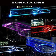 ArtX 쏘나타 DN8 USB 5V LED 2단 차량용 무중력테이블 컵홀더 식탁 자동차 선반 핸드폰 거치대 수납용품, 일반형, 포함, 아이스블루