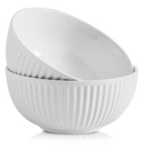 Hasense 대형 샐러드 그릇 2개 도자기 1.9L(65온스) 서빙 볼 20.3cm(8인치) 주방 다이닝용 파티 수프 포 파스타 시리얼 과일용 우아한 골지 화이트, White_65 Oz