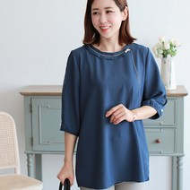 엄마옷 백합사 로맨틱 벌룬 진주 블라우스[BL307] 50대 쉬폰 블라우스 여성용 진주 마담 미시옷 땡땡이 빅사이즈 중년 빅사이즈