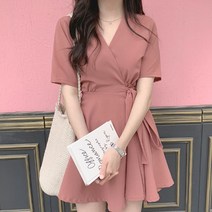 [랜덤플레이] 브이넥 쉬폰 옆 리본 하늘하늘 원피스