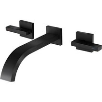 벽걸이 욕실 싱크 수도꼭지 스프링클 블랙 매트 팝업 배수구 더블 레버 손잡이가 있는 홀 용기 화장실 세면대 믹서 탭 화장대 미국직송, 1PC