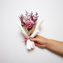 [블리스테리] 비누장미1송이 미니꽃다발 고급형 한송이, 화이트&체리