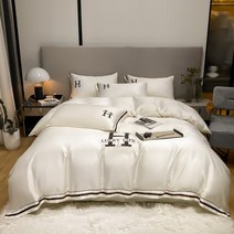 명품 침구세트 이불커버 침구 세트 침대 커버 이불 실크 침대시트 호텔 럭셔리 베개 H 로고