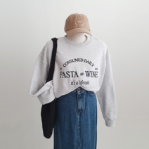 여성 파스타 자수 레터링 루즈핏 쭈리 맨투맨 국내제작