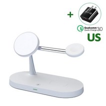 애플 아이폰14프로 호환 케이스 30W 3 in 1 마그네틱 무선 충전기 스탠드 for iPhone 14 13 12 Pro Max Apple Watch Airpods 유도 고속 충, 미국 플러그가 있는 흰색