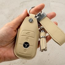 블링디어 (키케이스+스트랩키링+가죽테슬) 차량용 자동차 스마트 가죽 차 키커버 키링 키홀더, 21.기아 중신형 4버튼(경보음/트렁크), 키케이스+스트랩키링+가죽테슬(웜그레이)