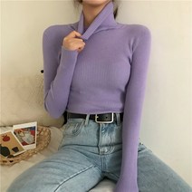 여성스웨터 터틀넥 풀오버 스웨터 여성 가을겨울 프라이머 셔츠 긴 소매 짧은 슬림핏 타이트 점퍼 탑 솔리드