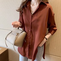 WZC 봄가을 무지 남방 셔츠 카라 빅사이즈 루즈핏 긴팔 여성상의 베이직 M~4XL