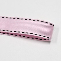카네이션리본 선물포장리본 꽃포장리본 골지 스티치 리본 (폭 25mm/40mm/50mm 길이 45m), 15(연분홍+블랙스티치), 25mm